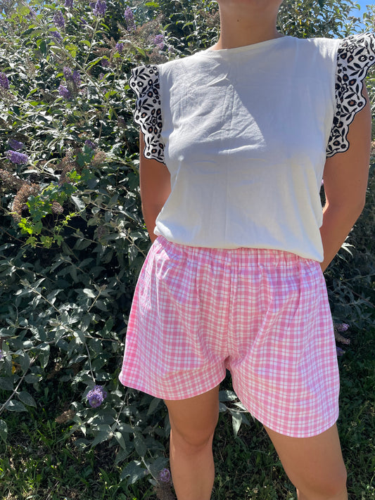 Short à carreaux roses