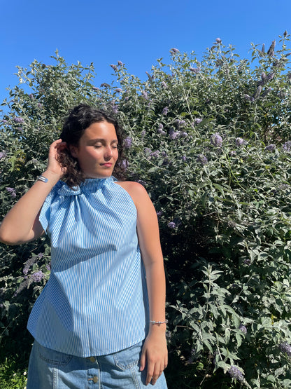 Top Gisèle à rayures bleues