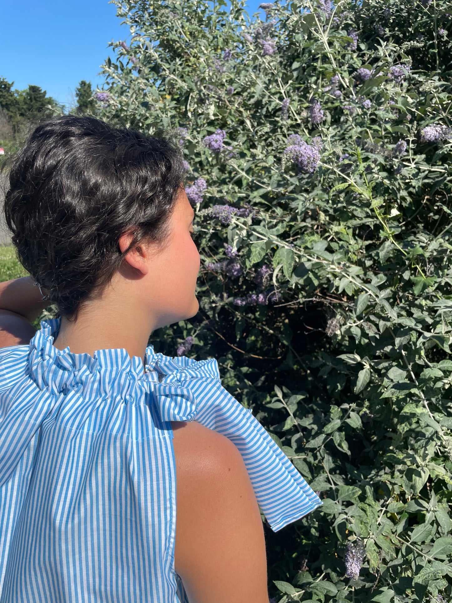 Top Gisèle à rayures bleues