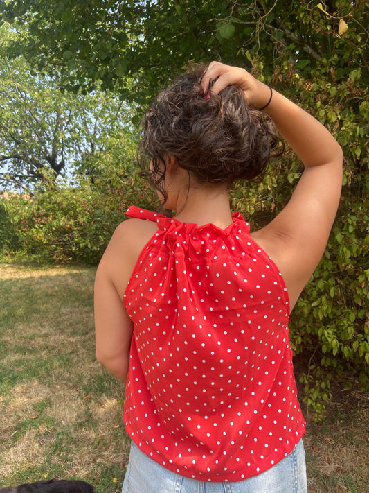 Top Gisèle à pois rouge