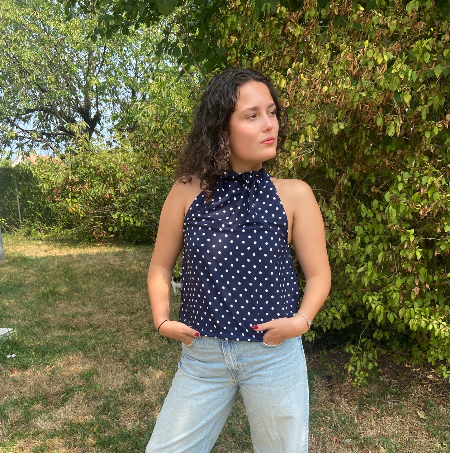 Top Gisèle à pois bleu