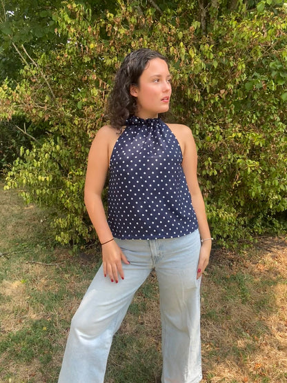 Top Gisèle à pois bleu