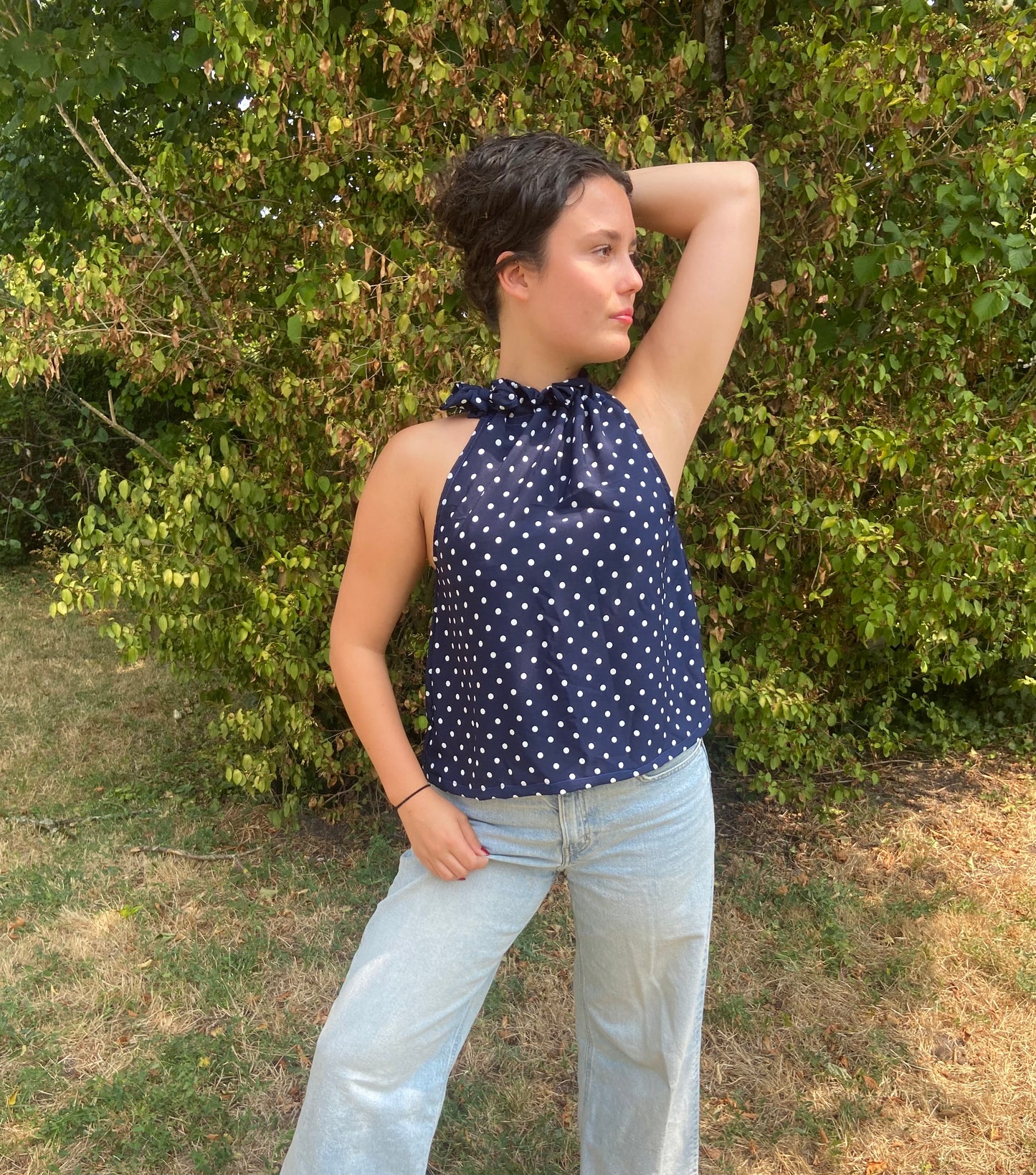 Top Gisèle à pois bleu