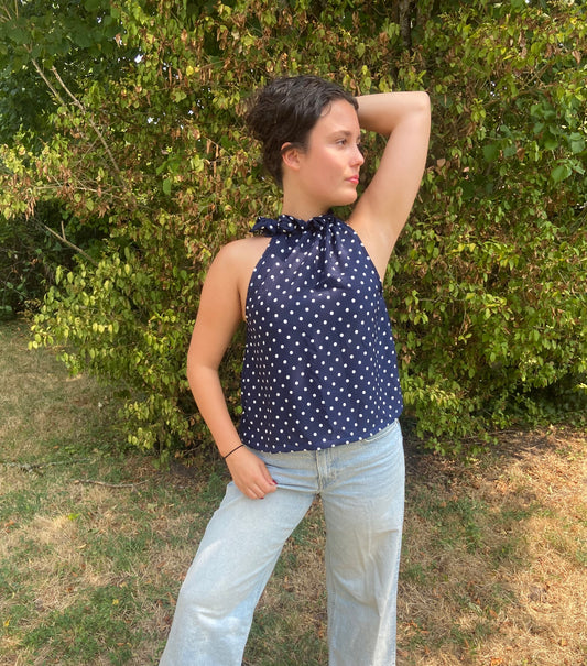 Top Gisèle à pois bleu