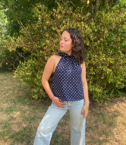 Top Gisèle à pois bleu