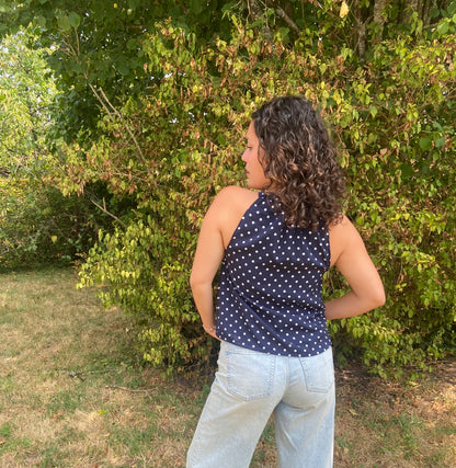 Top Gisèle à pois bleu