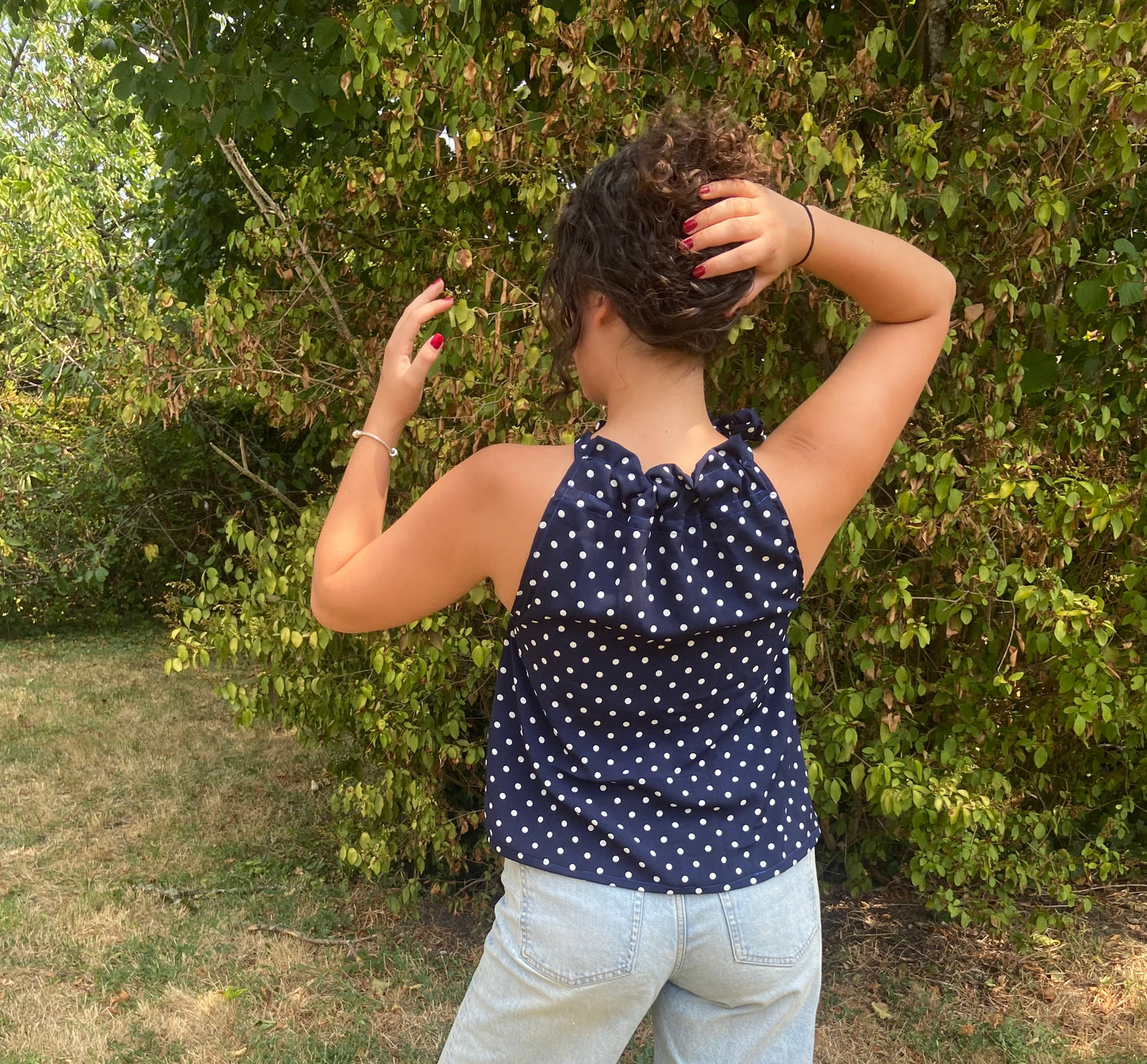 Top Gisèle à pois bleu