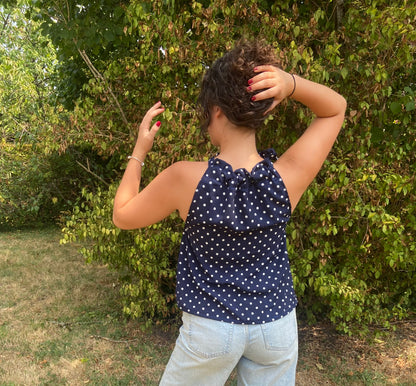 Top Gisèle à pois bleu